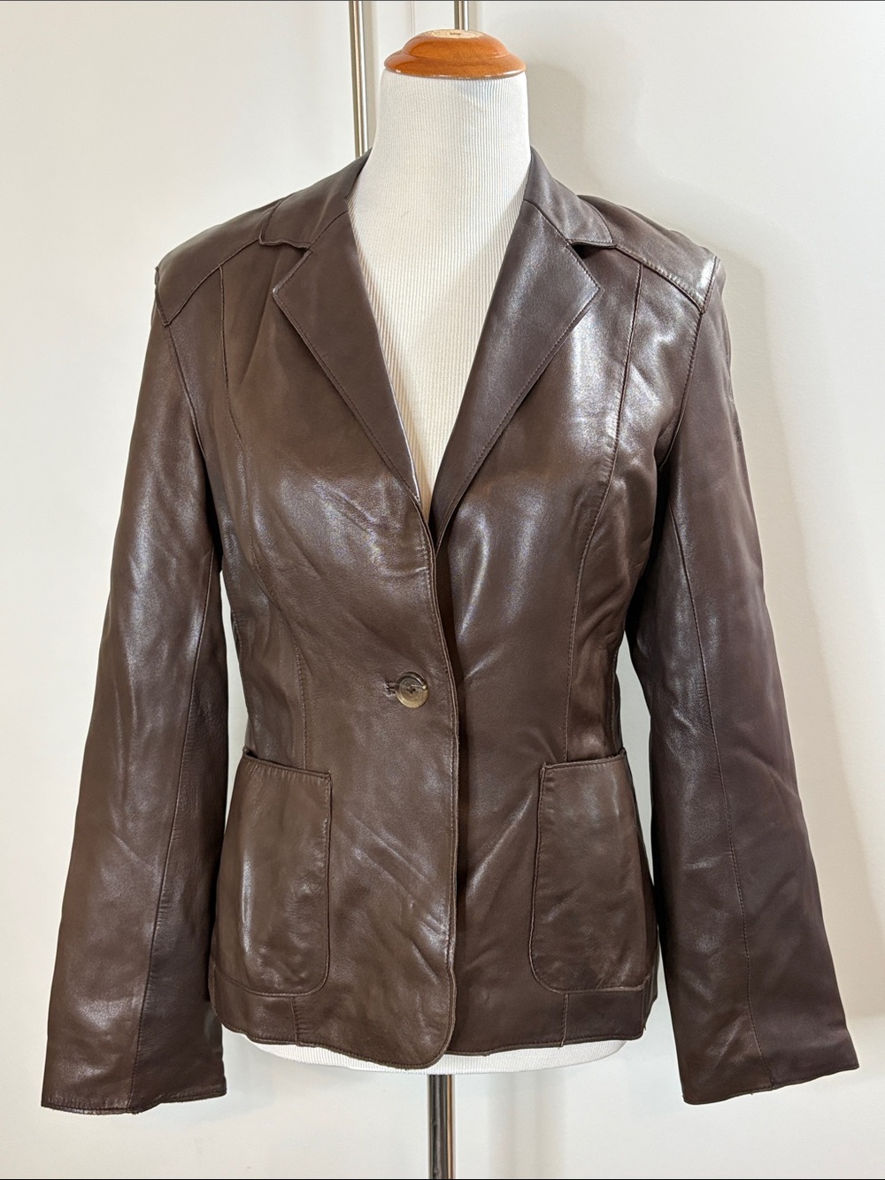 Andrew Marc Chocolate Brown Leather Blazer